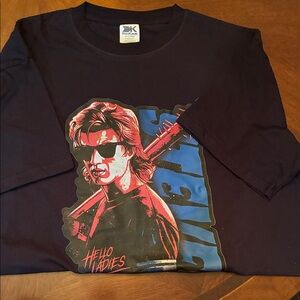 Netflix Stranger Things Black T-Shirt with Red and Blue Hello Ladies Design